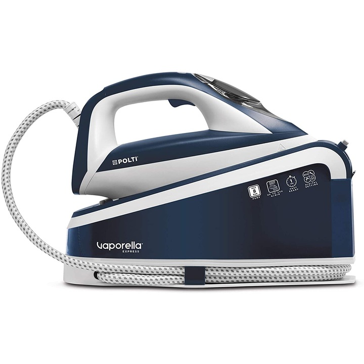 Statie de Calcat Polti Vaporella Express VE 30.10, Talpa Ceramica, 2200 W, 1.6 l, 8 BAR, 240 gr/min, Alb/Albastru