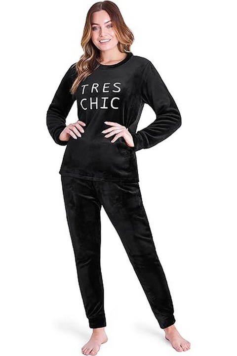 Pijamale de iarna dama, negru, marimea S, CityComfort