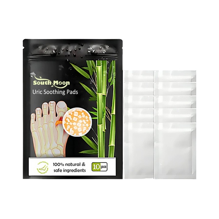 Комплект от 10 лепенки за детоксикация на краката, South moon, растителни екстракти, бели, 14x20 см