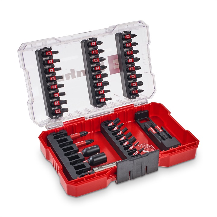Set de 39 de biti de impact Einhell M-CASE, biti de 25 mm, biti de 50 mm, prize hexagonale, suport pentru biti de 60 mm cu cutie de depozitare