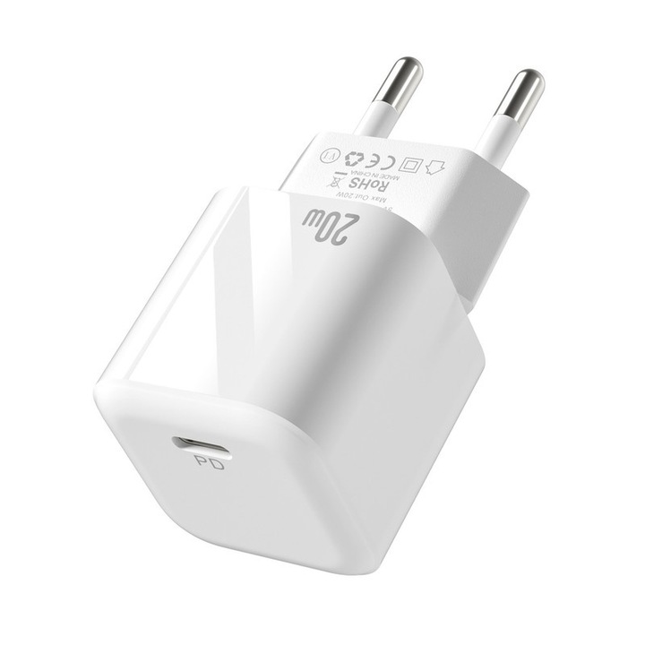 USB C 20W adapter, 2 port, gyorstöltés, fehér, Iphone/Samsunghoz
