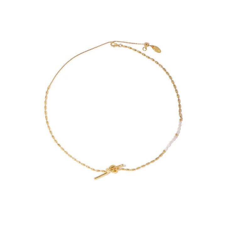 OEM Állítható nyaklánc, sárgaréz, édesvízi gyöngy, minimalista design, 18K aranyozott