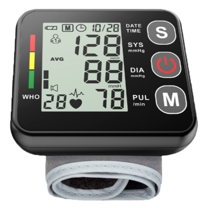 Tensiometru automat pentru incheietura mainii, monitorizare precisa, ecran LCD mare, iluminare de fundal