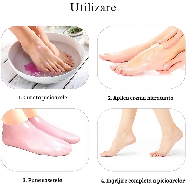 Sosete hidratante JIJU®, tratamentul calcaielor crapate, silicon de inalta calitate, uleiuri si vitamine, confort si elasticitate, marime universala, catifelare, exfoliere, reutilizabile