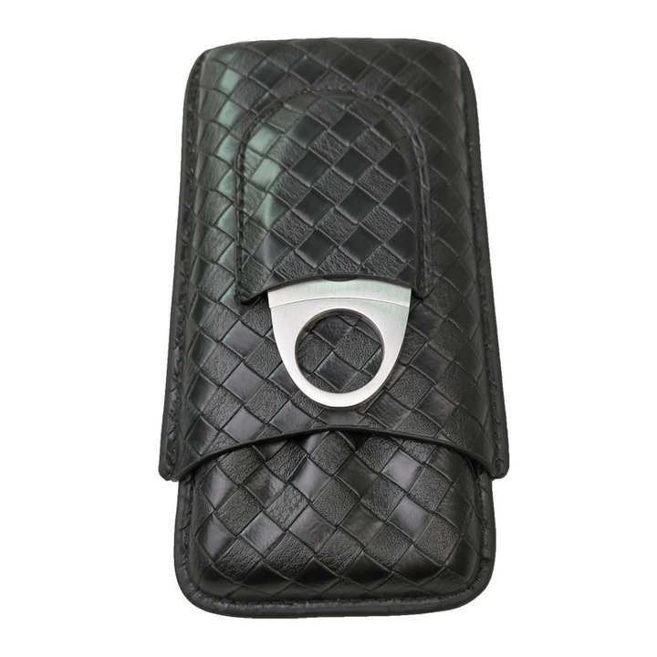 Set husa pentru 3 trabucuri si cutter, Cigarloong E1a, Negru