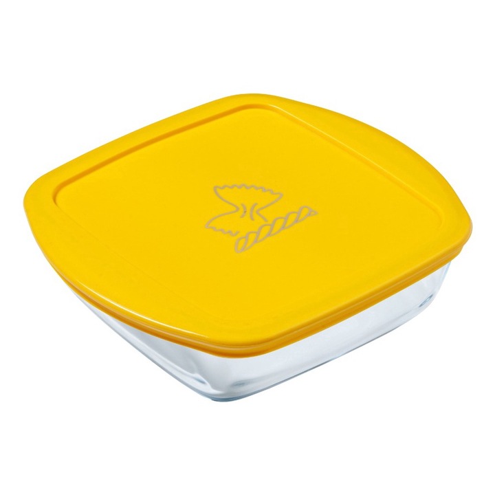 Vas patrat, cu capac, sticla termorezistenta, 1 l, 20x17x6 cm, Cook&Store, Pyrex - 3426470297653
