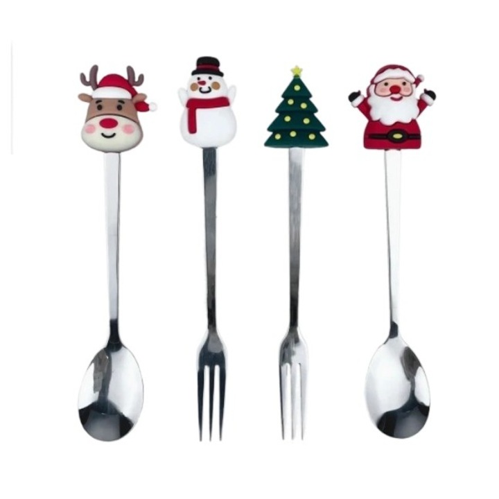 Set 4 Tacamuri din inox cu Figurine de Craciun, 13.5cm