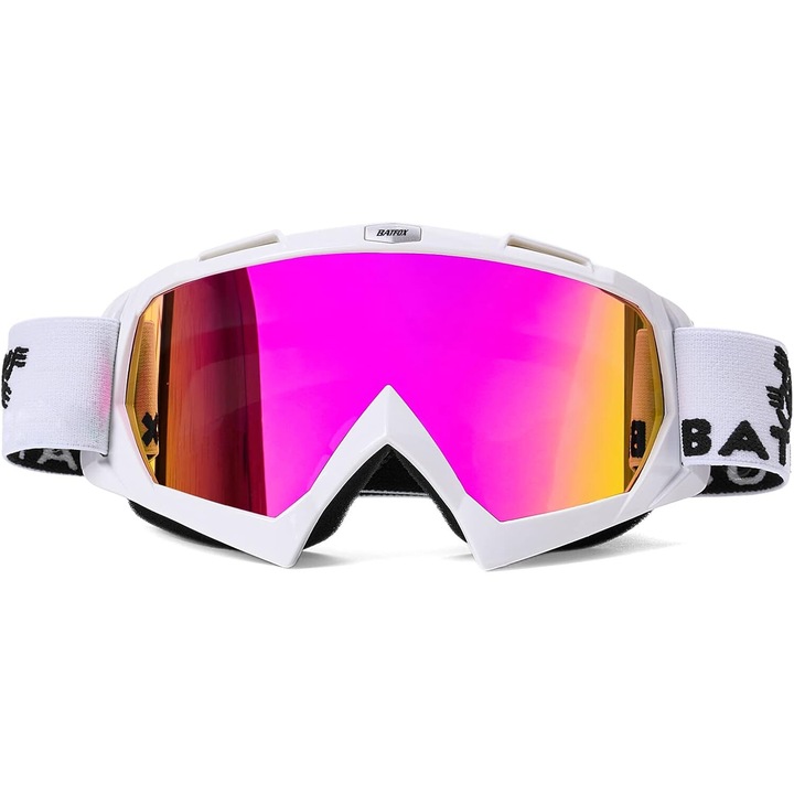 Ochelari sport Batfox, policarbonat/plastic Moto/ Enduro/ ATV Cross/ Downhill/ Ski, lentile colorate, protectie UV, alb/mov