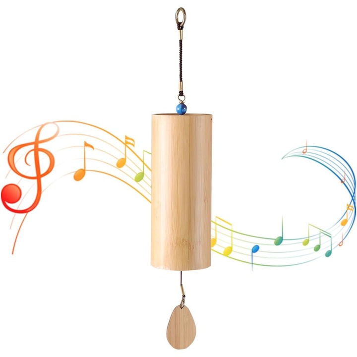 Szélcsengő, Koshi，Aqua, 16,5x6,5 cm, világosbarna, bambusz/fém