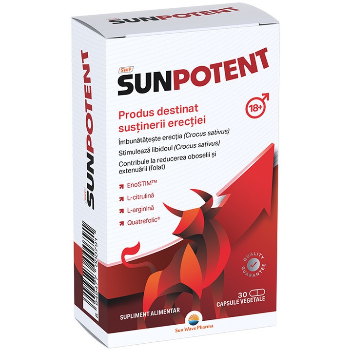 Sun Potent, Sun Wave Pharma, Extrat de Sofran pentru imbunatatirea erectiei, L-arginina, L-citrulina, 30 capsule