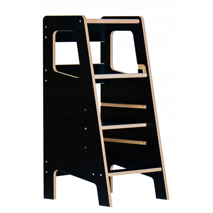 Turn de invatare, inaltime ajustabila 3 pozitii, Learning Tower, tip Montessori, negruCR+