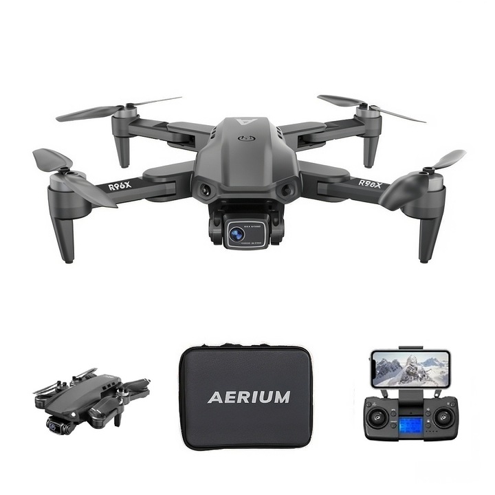 Drona AERIUM R96X 4K Dual Camera GPS, 3 baterii, 4K, afisaj pe controler, camera in miscare, 21 min