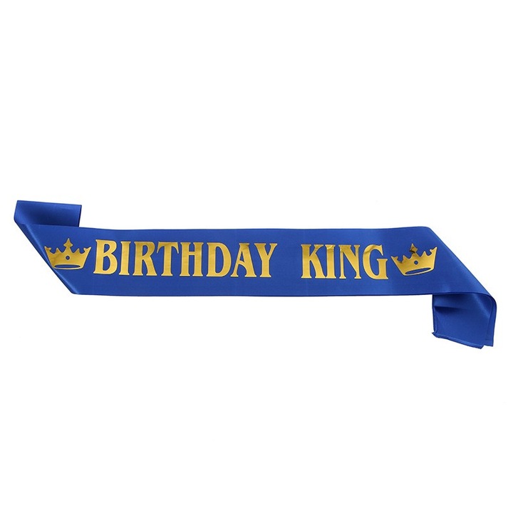 Лента за рожден ден, Flippy, модел Birthday King, Тема за рожден ден, 160x9,5 см, син