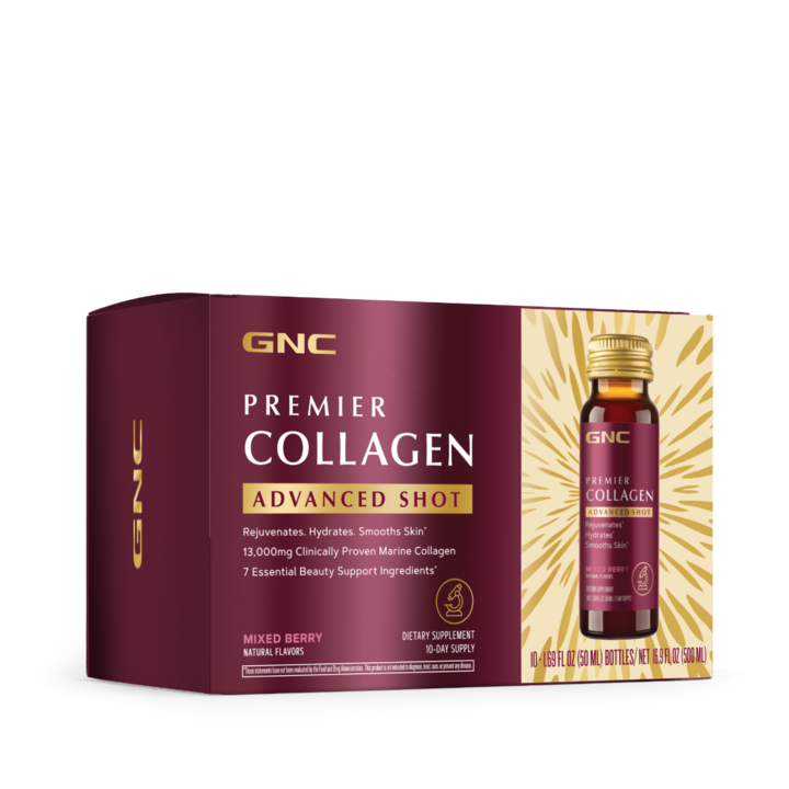 GNC Premier Collagen, Colagen Hidrolizat Marin, Aroma de Fructe de Padure, set 10 x 50 ml