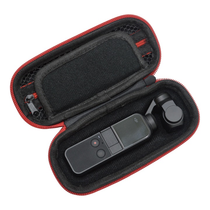 Geanta de protectie si transport pentru DJI Osmo Pocket 1 2, Negru cu Rosu, 14.5x6x5 cm