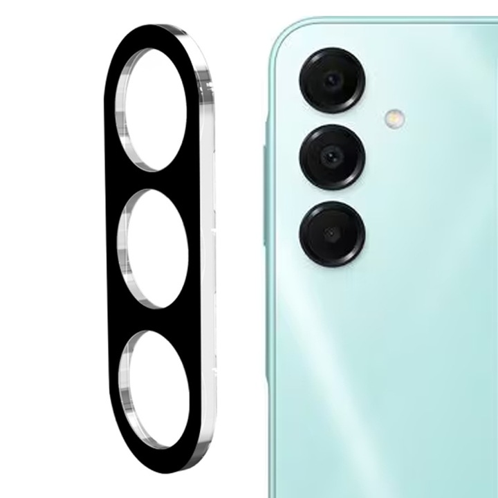 Kameralencsevédő fólia SamsungGalaxy S24 FE-hez, OPTIM MEGOLDÁS, Biztonságos üveg az objektívhez, Kameravédelem, Clear HD Ultra technológia, erősebb adszorpció, tokbarát, fekete