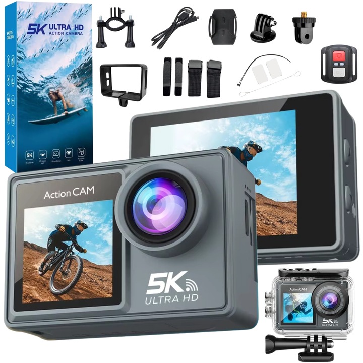 Camera de Actiune Dasbo SmartSONY-Cam 5K Ultra HD, Foto 24 MP, 256 GB, Stabilizare imagine EIS, Microfon, Functie WiFi, Unghi Larg 170°, Senzor Sony, Port HDMI si USB-C, Fotografiere Multi Mod, Filmare Subacvatica 30 m adancime