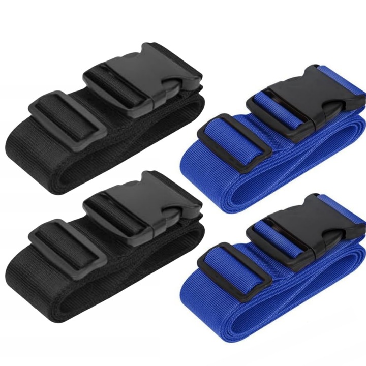 Комплект от 4 ремъка за багаж, за количка, куфар и чанта, регулируеми до 200 см, Vanaxalife®, синьо/черно