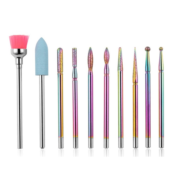 Комплект от 10 части глави за нокторезачки, CHIGOODS, Маникюр и педикюр, диамант, Емери, керамика, многоцветни