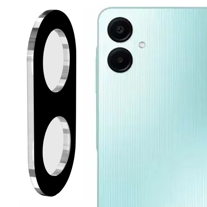 Kameralencsevédő fólia Samsung Galaxy A06-hoz, OPTIM MEGOLDÁS, Biztonságos Üveg az objektívhez, Kameravédelem, Clear HD Ultra technológia, Erősebb adszorpció, Tokbarát, Fekete