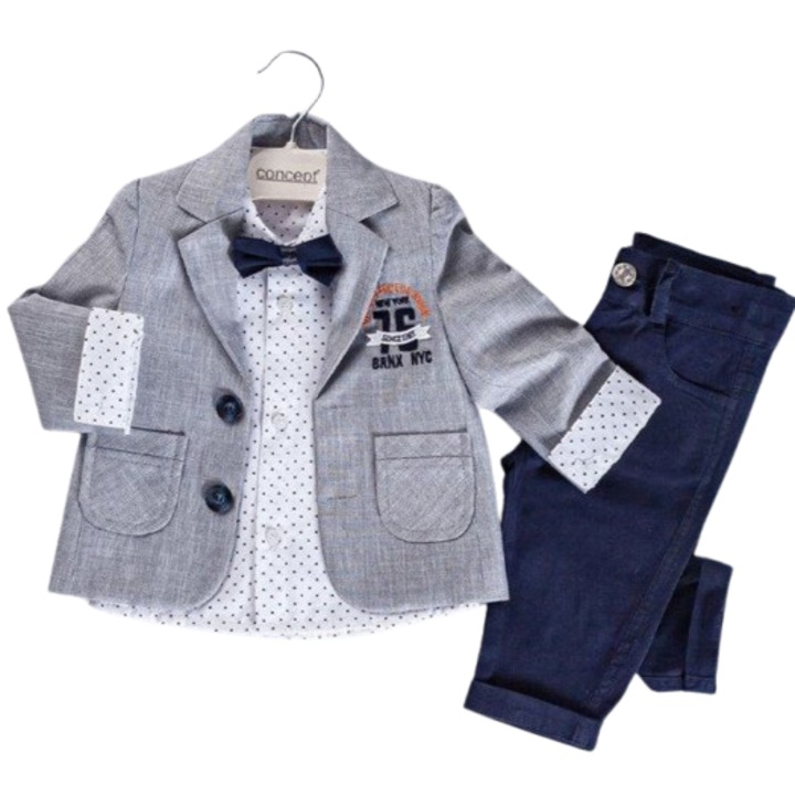 Комплект Concept, риза, панталон и папийонка, centimeteriqzdasfzx, Бял/Сив/Тъмносин