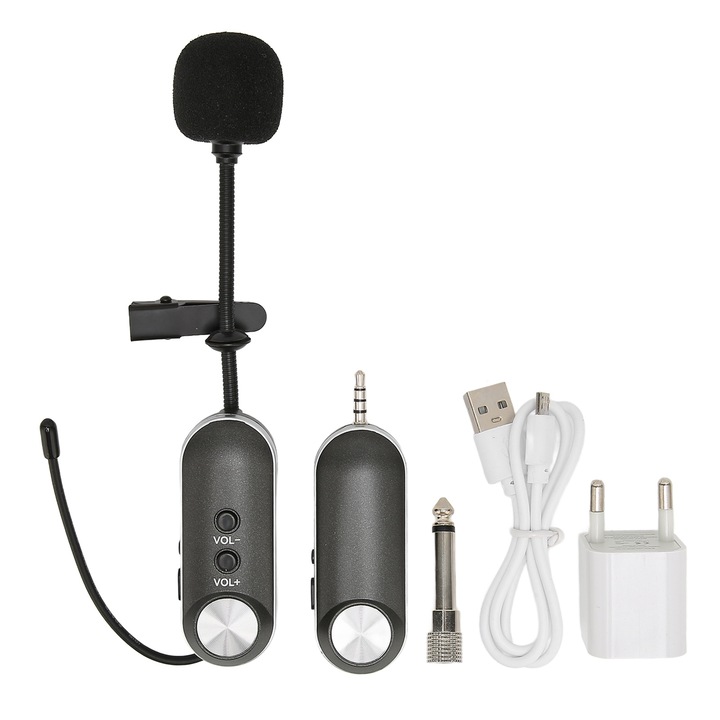 T-3 vezeték nélküli csíptetős mikrofon, Longziming, fekete-szürke, 49 csatorna, 600Mhz-699Mhz, 800mAh