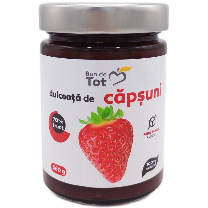 Dulceata de Capsuni cu 70% fruct, fara zahar, fara chimicale, 100% natural, Bun De Tot, 360g, Seva Plant
