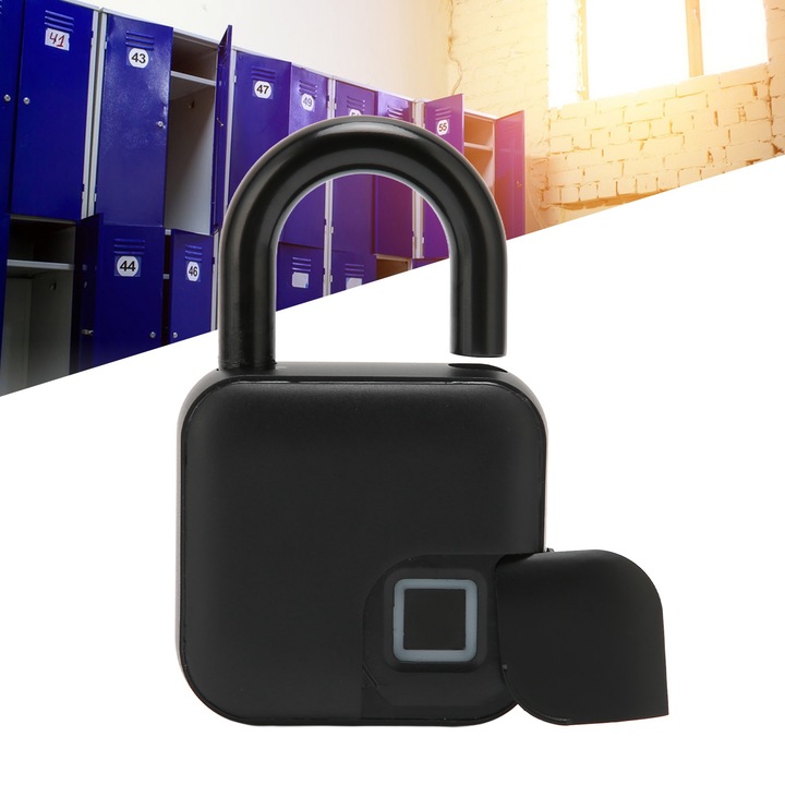 Заключване с пръстов отпечатък, L3+, цинк, водоустойчиво IP55, зареждане през USB, 10 пръстови отпечатъка, черно