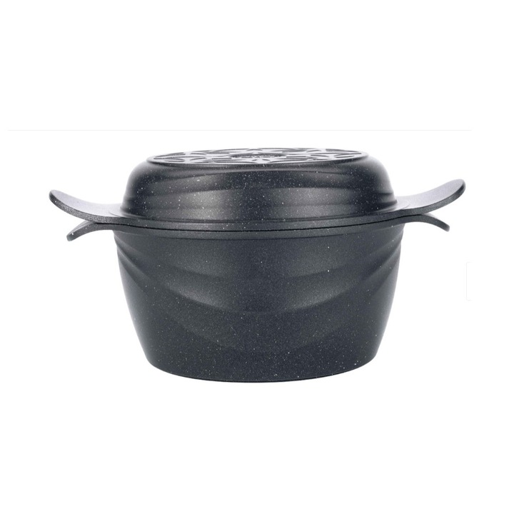 Oala cu Capac Neoklein, Diametru 24 cm, Capacitate 4.2 l, Aluminiu Turnat, Invelis Anti-Aderent, Negru