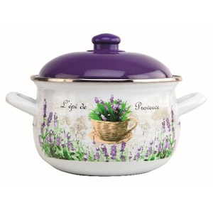 Set 2 x Cratita Emailata cu Capac, Lavanda, 22 cm, 3.8 l, Grunberg