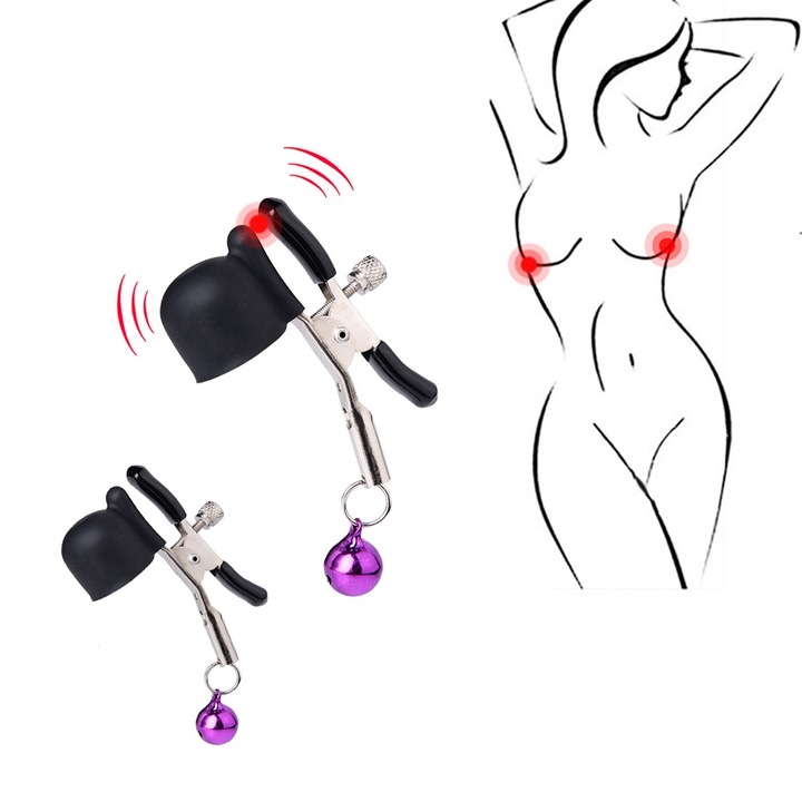 Set BDSM clema pentru sfarcuri, electrice, ajustabile, clopotel, negru