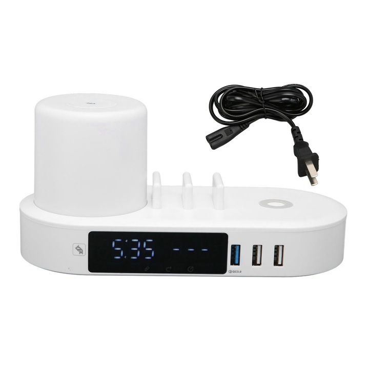 Jormftte dekoratív óra vezeték nélküli töltéssel, színes éjszakai fénnyel, 6 USB porttal, 100V-240V