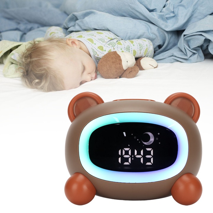 Jormftte gyermek ébresztőóra, alvástréning óra éjszakai fényekkel és hangokkal, állat alakú, 125x120x89mm