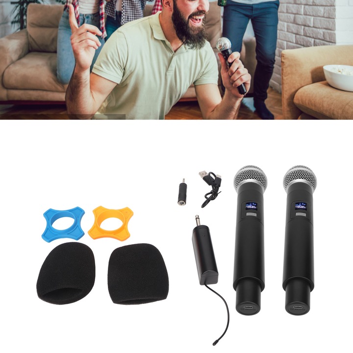 Jormftte vezeték nélküli mikrofonrendszer, 2 dinamikus vezeték nélküli mikrofon, 50 m vételi távolság, 700-800 MHz