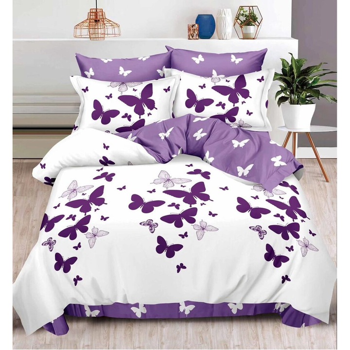 Set Lenjerie de pat 6 piese Finet Gros, bumbac, 2 fete, pucioasa, Melek93