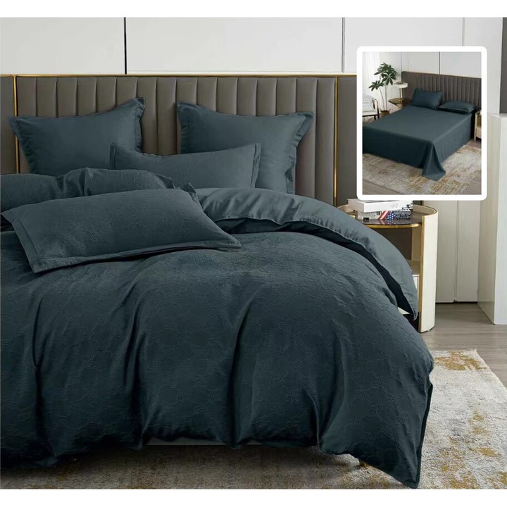 Finet Natur UNI barokk franciaágynemű 6 db lepedő 230x250 cm, paplan 200x230 cm, 2 db 50x700 és 70x70 cm párnahuzat, Fekete, Bolyhos