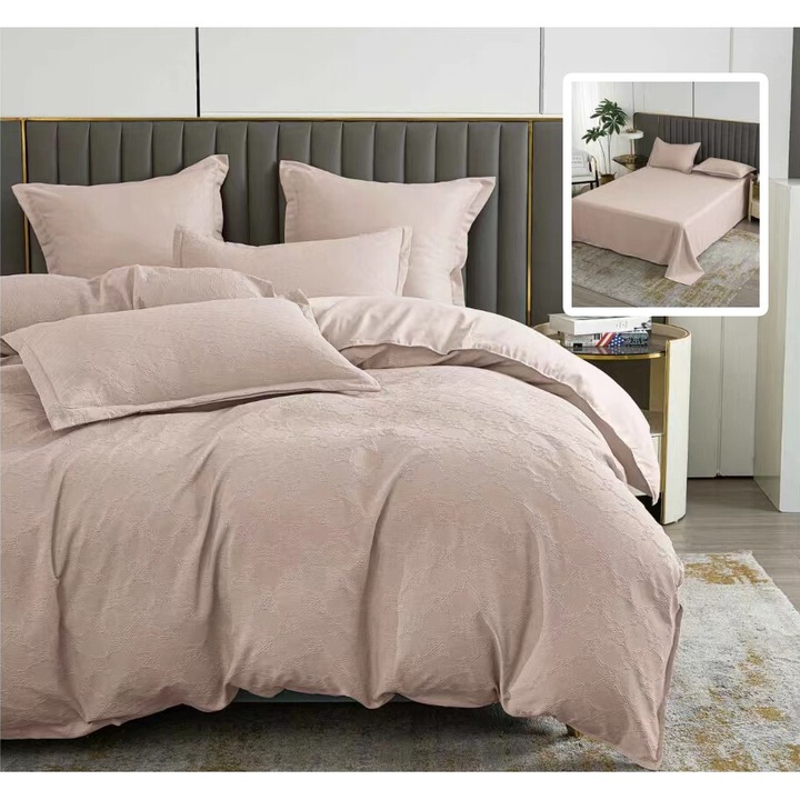 Francia ágynemű Finet Natur UNI Baroque 6 db lepedő 230x250 cm, paplan 200x230 cm, 2 párnahuzat 50x70 és 70x70 cm, Cappuccino, Pucioasa