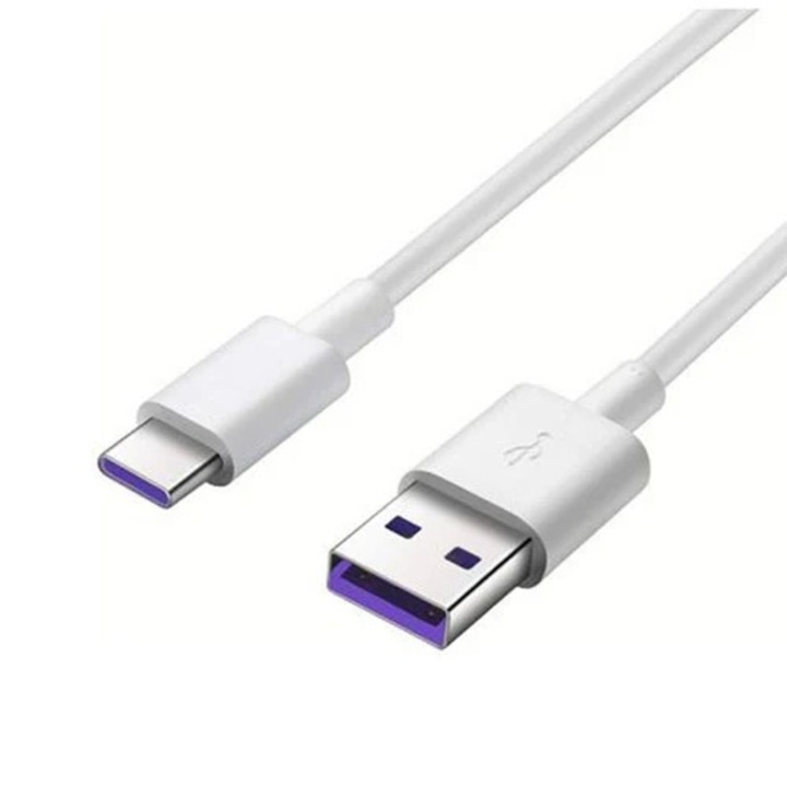 Cablu de incarcare compatibil Honor, Huawei USB la USB C, 5A, alb, 1M