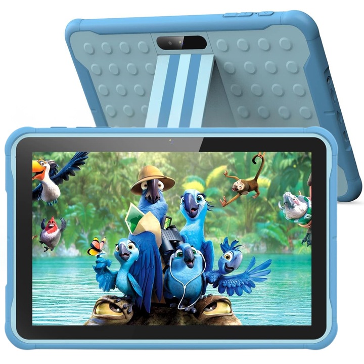 Tableta pentru copii de 10 inch Dasbo®, Sistem Android 13, 2GB RAM, 64GB ROM (extensibila la 128GB), Software pentru copii preinstalat, Ecran tactil cu husa protectie inclusa, Bluetooth, WiFi, camera dubla 2MP + 8MP, Albastru