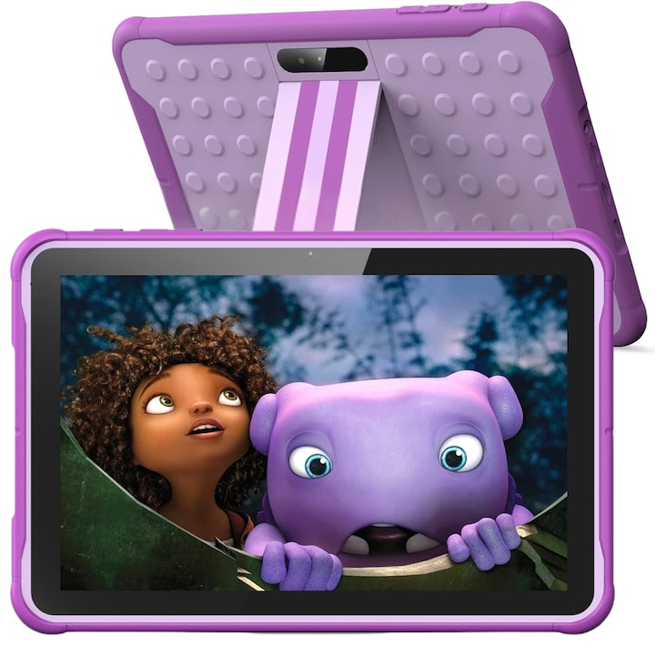 Tableta pentru copii de 10 inch Dasbo®, Sistem Android 13, 2GB RAM, 64GB ROM (extensibila la 128GB), Software pentru copii preinstalat, Ecran tactil cu sistem control parental, Bluetooth, WiFi, camera dubla 2MP + 8MP, Mov