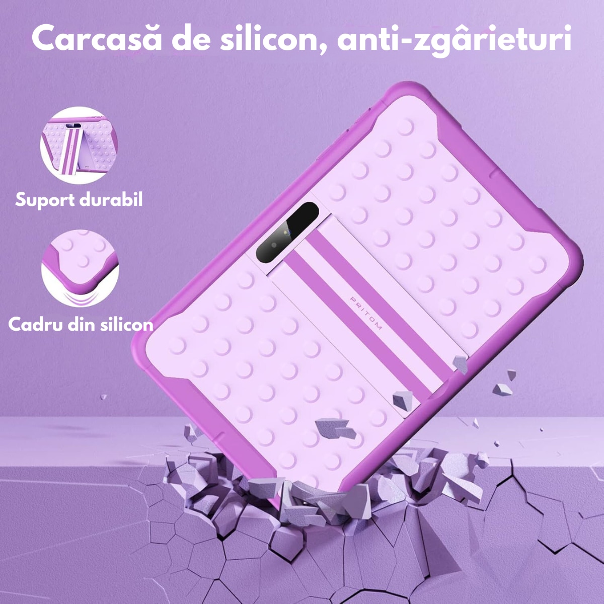 Tableta pentru copii de 10 inch Dasbo®, Sistem Android 13, 2GB RAM, 64GB ROM (extensibila la 128GB), Software pentru copii preinstalat, Ecran tactil cu sistem control parental, Bluetooth, WiFi, camera dubla 2MP + 8MP, Mov