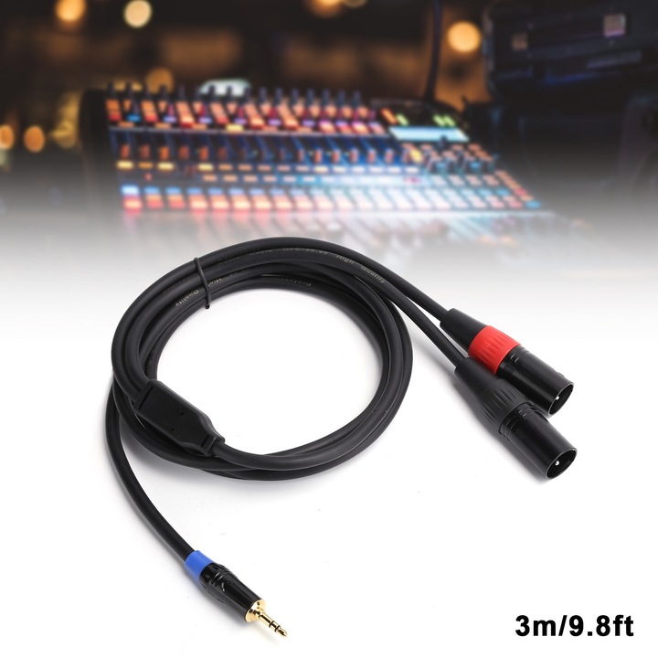 3,5 mm-es apa - 2 XLR apa kábel, táp audio vonali kábel erősítőhöz, keverőhöz, 3 m / 9,8 láb