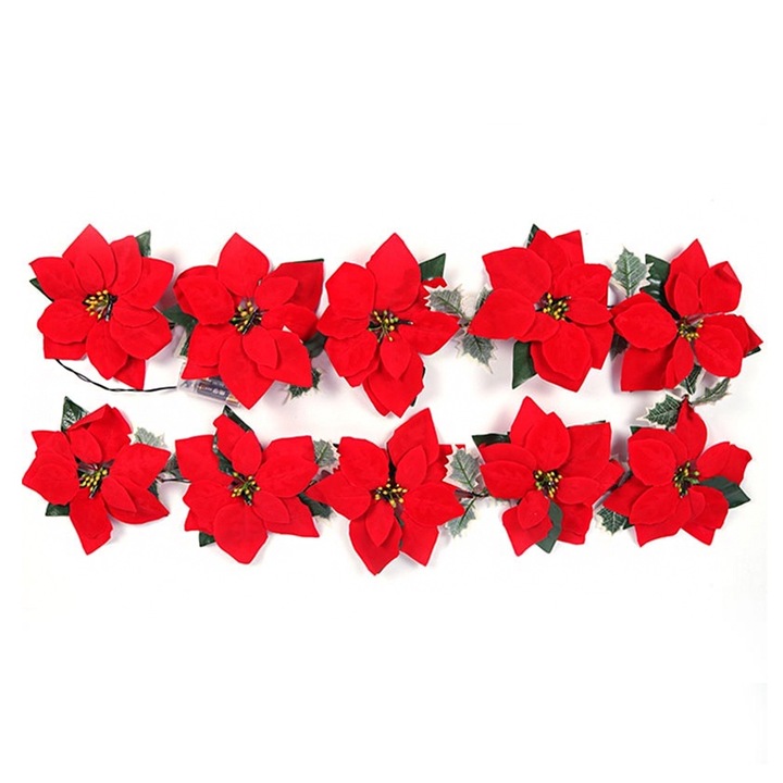 Коледен гирлянд, YISYNIM, 2 м, 10 светодиода, на батерии, червен/зелен