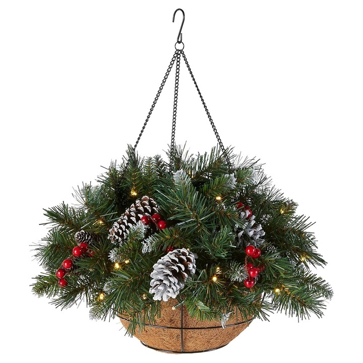 Cos de Craciun cu LED-uri, YISYNIM, 20x20x9.5cm, verde/maro