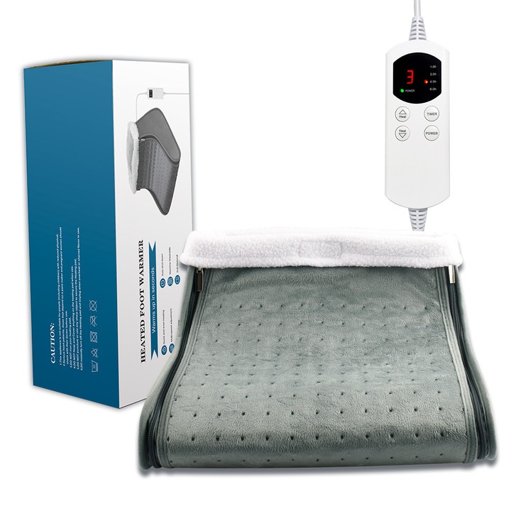 Incalzitor pentru picioare, control al temperaturii cu 6 viteze, se poate intinde, lavabil la masina, oprire automata a cronometrului, protectie de siguranta, tesaturi super moi