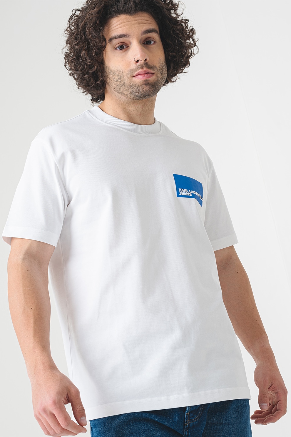 KARL LAGERFELD JEANS, Tricou de bumbac organic, Alb, M