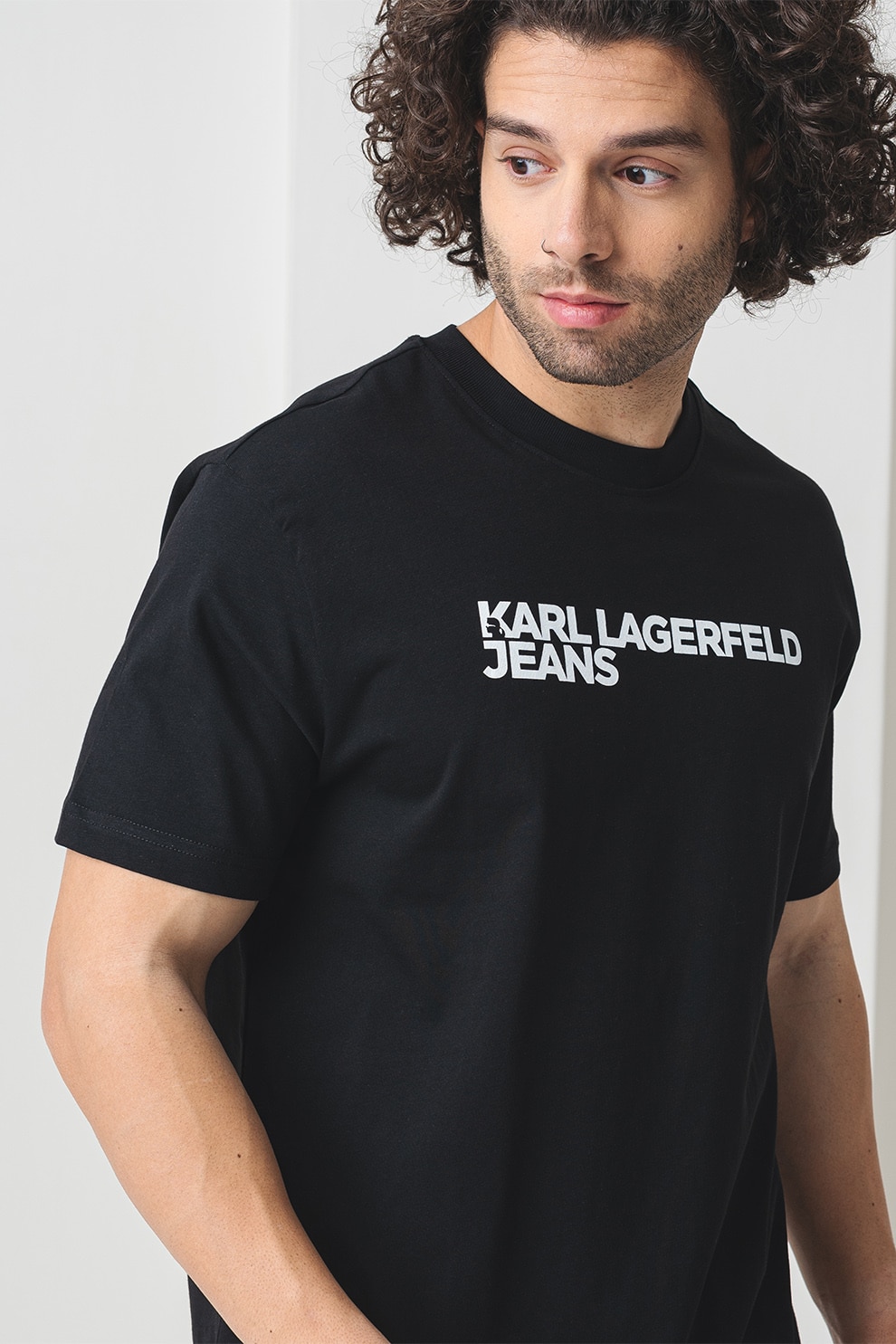 KARL LAGERFELD JEANS, Tricou regular-fit din bumbac organic, Negru, M