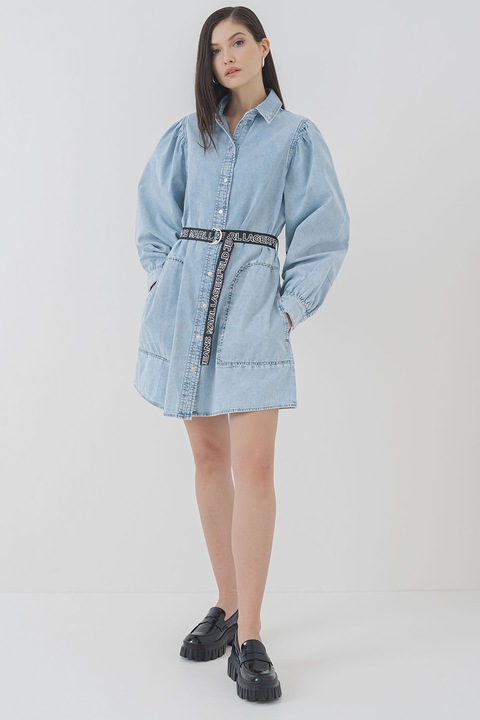 KARL LAGERFELD JEANS, Къса разкроена рокля от деним, Бледо синьо
