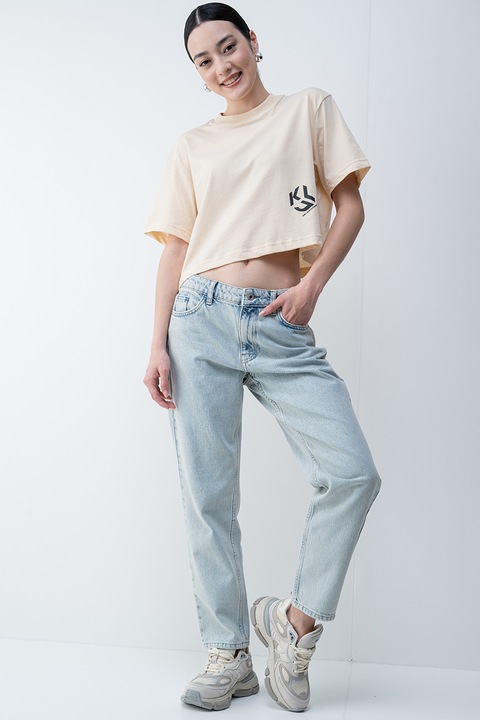 KARL LAGERFELD JEANS, Tricou crop de bumbac organic, Bej