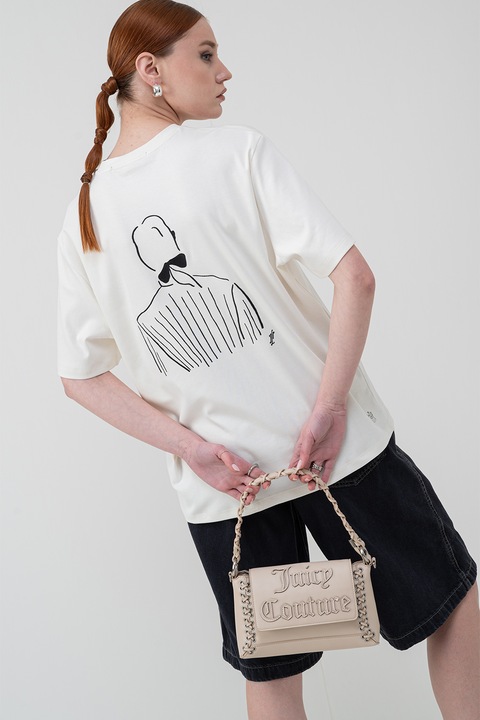Karl Lagerfeld, Tricou de bumbac organic cu imprimeu grafic, Crem